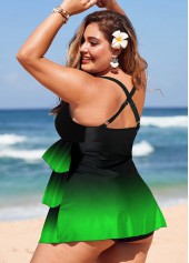 Green plus size,Contrast Color plus size,ROTITA Plus Size Layered Hem Gradient Swimdress and Panty