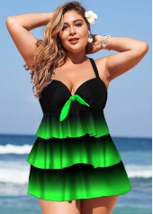 Green plus size,Contrast Color plus size,ROTITA Plus Size Layered Hem Gradient Swimdress and Panty
