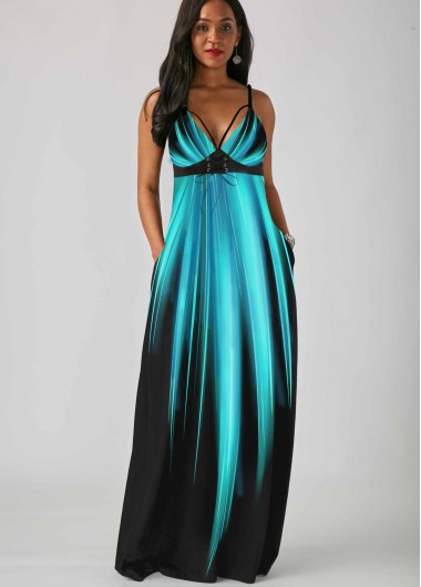 Cyan dresses,Plants dresses,ROTITA Palm Leaf Print Spaghetti Strap Side Pocket Mint Green Dress