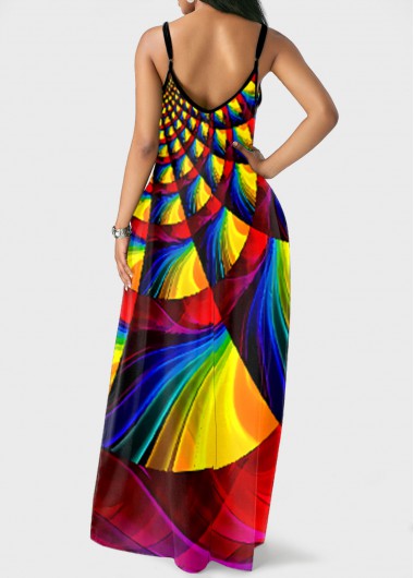 Yellow dresses,Geometric dresses,ROTITA Side Pocket Geometric Print Rainbow Color Maxi Dress
