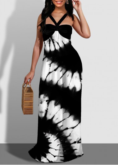 tie dye print spaghetti strap maxi dress