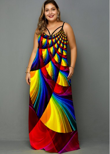 rainbow color maxi dress