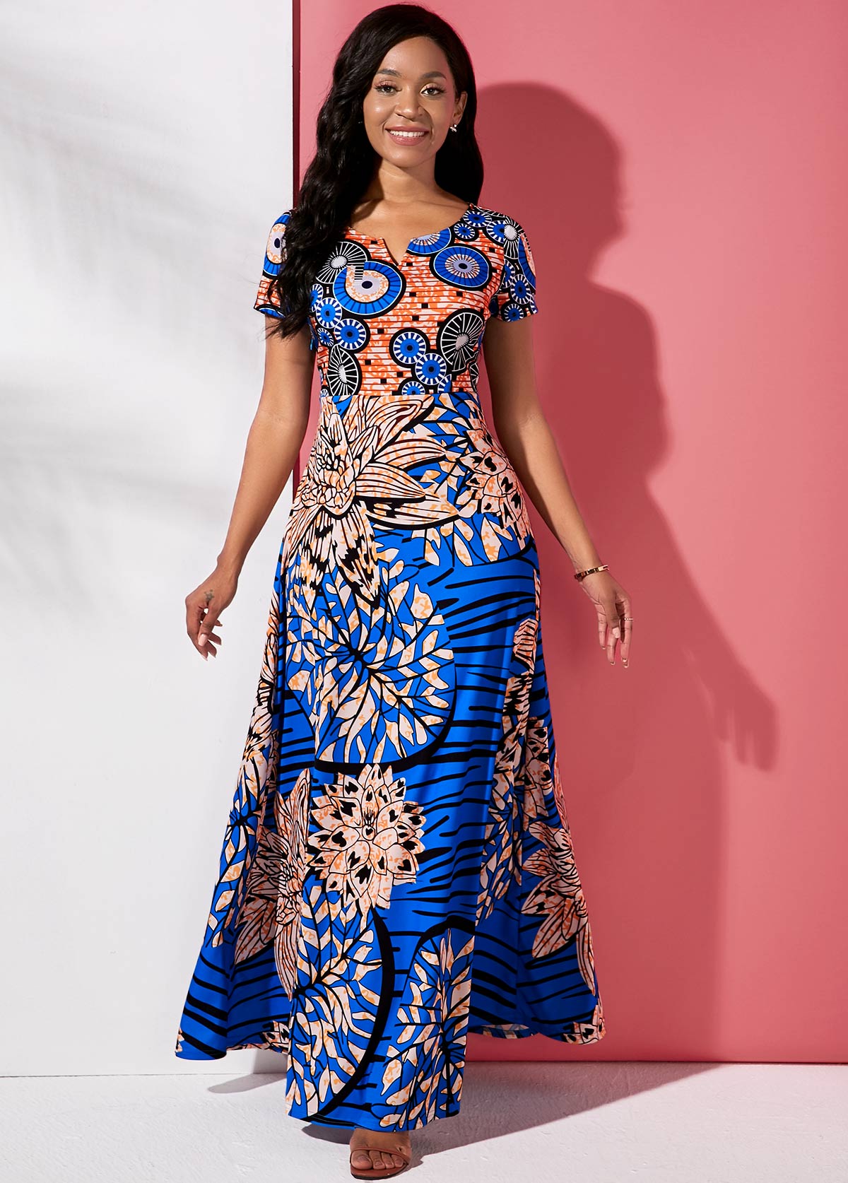 ROTITA Round Neck Tribal Print Short 
