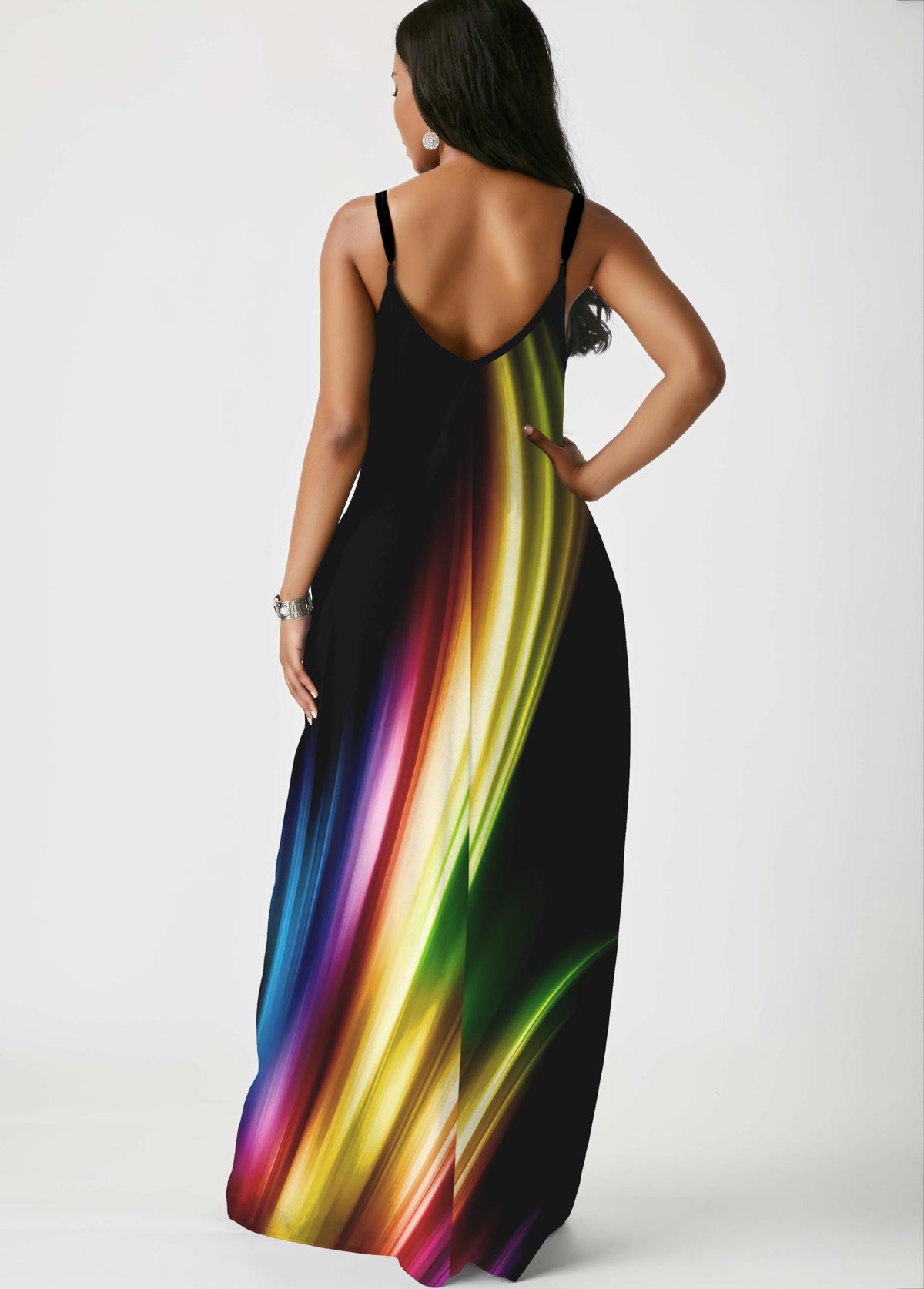 Black dresses,Floral dresses,ROTITA Printed Spaghetti Strap Side Pocket Maxi Dress