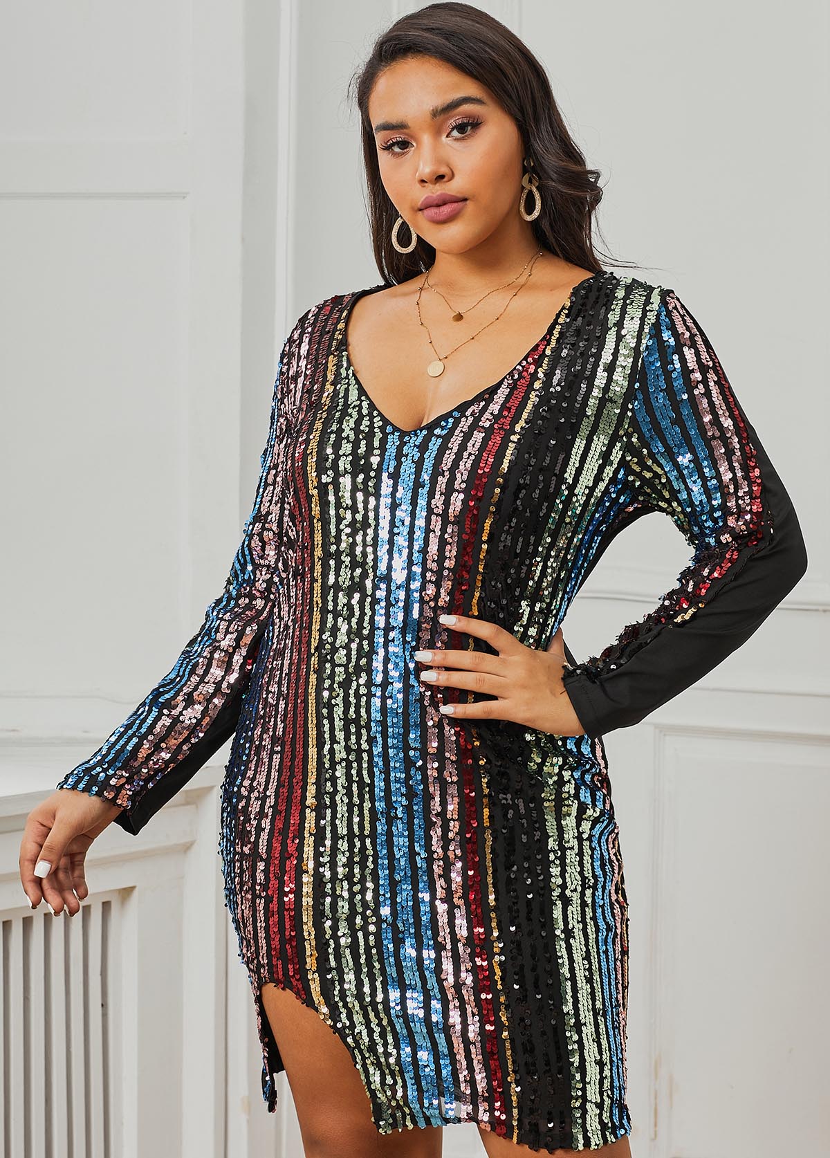 plus size long sleeve sequin dress