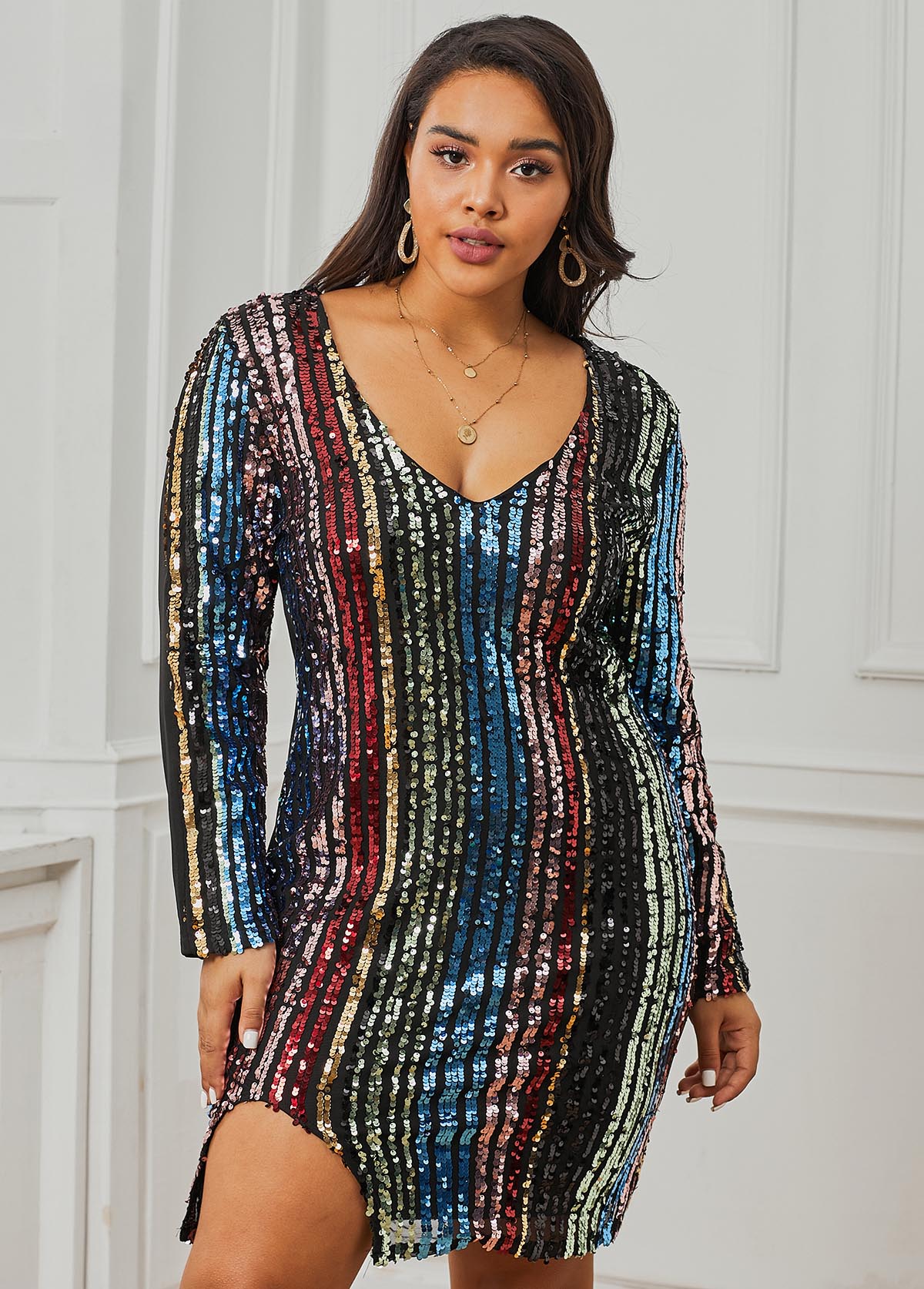plus size sequin dress long sleeve