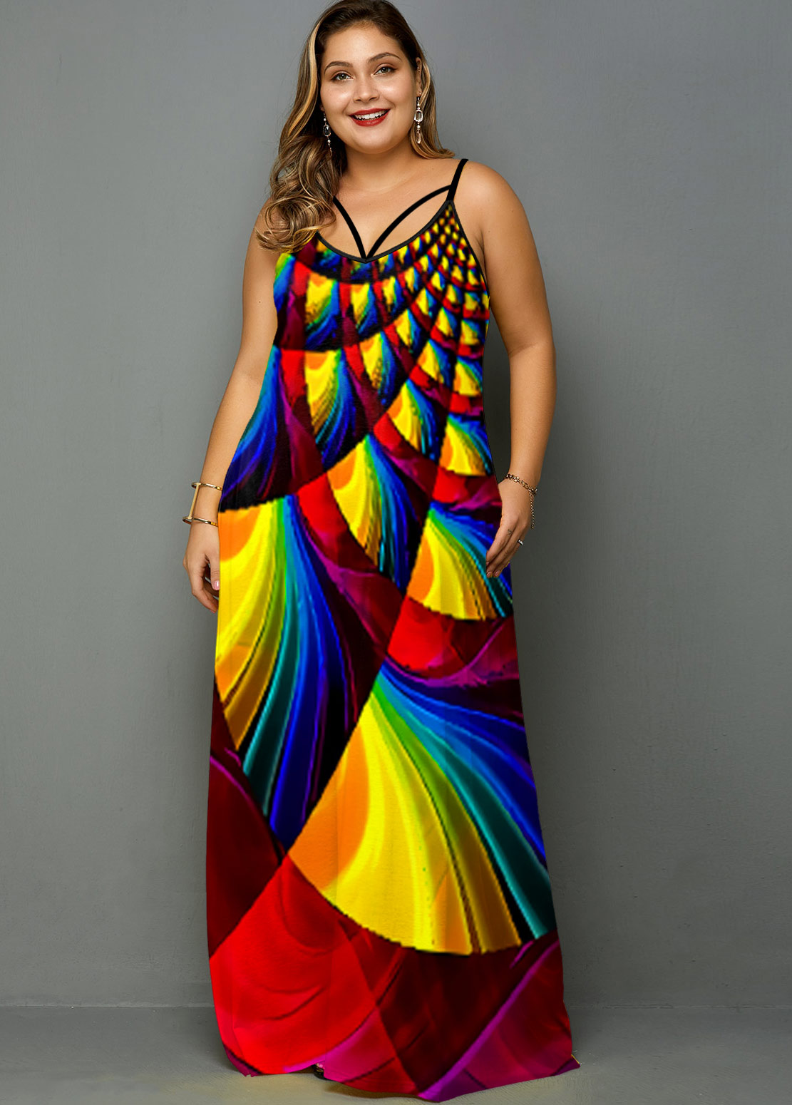 ROTITA Plus Size Geometric Print 