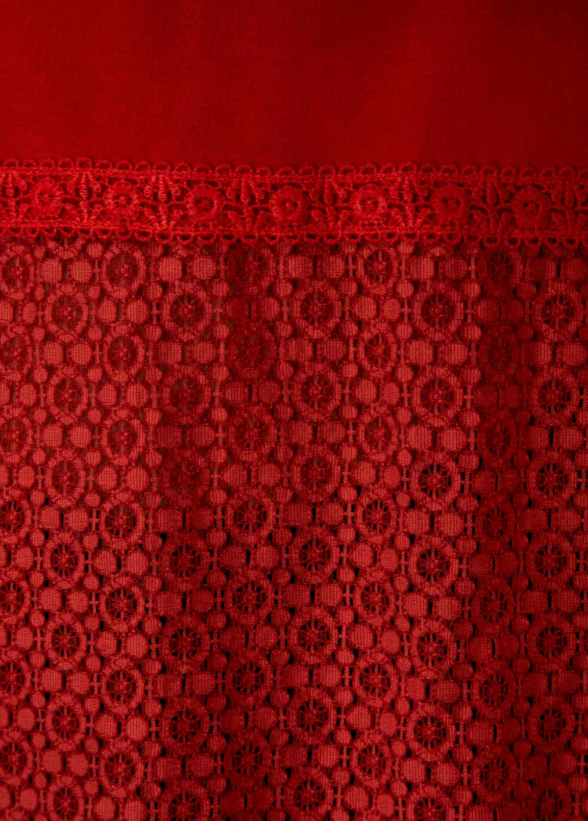 Red tops,Plain Color tops,ROTITA Lace Panel Long Sleeve Round Neck T Shirt