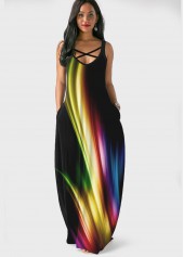 ROTITA Printed Spaghetti Strap Side Pocket Maxi Dress
