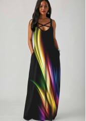 Black dresses,Floral dresses,ROTITA Printed Spaghetti Strap Side Pocket Maxi Dress