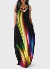 Black dresses,Floral dresses,ROTITA Printed Spaghetti Strap Side Pocket Maxi Dress