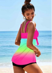 Hot Pink swimwear,Floral swimwear,ROTITA Spaghetti Strap Rainbow Color Printed Tankini Set