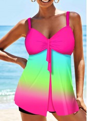 Hot Pink swimwear,Floral swimwear,ROTITA Spaghetti Strap Rainbow Color Printed Tankini Set