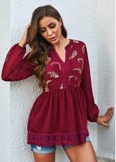ROTITA Boho Vibe Paisley Lantern Sleeve Lace Stitching Blouse