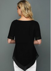 Black tops,Floral tops,ROTITA Asymmetric Hem Split Neck Printed Mint Green Blouse