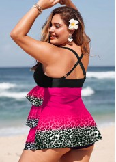 Hot Pink plus size,Leopard plus size,ROTITA Plus Size Layered Hem Leopard Print Swimdress Top