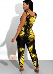 Black jumpsuits & rompers,Animal Print jumpsuits & rompers,ROTITA Butterfly Print Black Side Pocket Jumpsuit