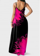 Hot Pink dresses,Floral dresses,ROTITA Spaghetti Strap Sunflower Print Side Pocket Dress