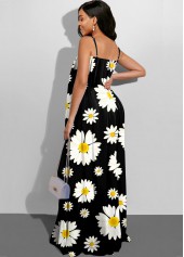 Black jumpsuits & rompers,Floral jumpsuits & rompers,ROTITA Spaghetti Strap Daisy Print Wide Leg Jumpsuit