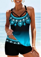 Cyan swimwear,Floral swimwear,ROTITA Strappy Back Tribal Print Tankini Set