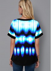 Blue tops,Floral tops,ROTITA Tie Dye Short Sleeve Lace Up Blouse