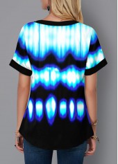 Blue tops,Floral tops,ROTITA Tie Dye Short Sleeve Lace Up Blouse