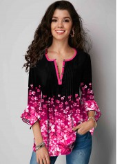 ROTITA Hanky Cuff Floral Print Gradient Blouse