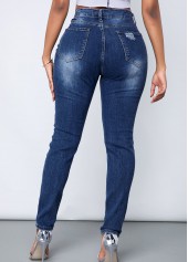 Denim Blue bottoms,Plain Color bottoms,ROTITA Shredded Acid Washed Slant Pocket Skinny Jeans
