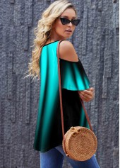 Blue tops,Floral tops,ROTITA Printed Cold Shoulder Round Neck T Shirt