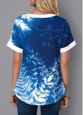 Blue tops,Plants tops,ROTITA Tropical Print Tie Dye Lace Up Blouse