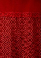 Red tops,Plain Color tops,ROTITA Lace Panel Long Sleeve Round Neck T Shirt