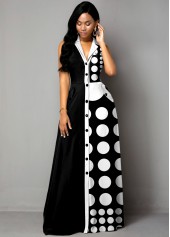 Multi Color dresses,Dot dresses,ROTITA Button Up Color Block Polka Dot Maxi Dress