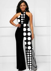 ROTITA Cross Halter Polka Dot Black Jumpsuit