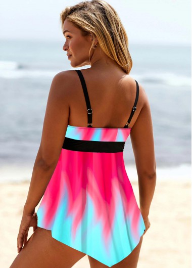 Hot Pink swimwear,Floral swimwear,ROTITA Asymmetric Hem Printed Lace Up Swimdress Top