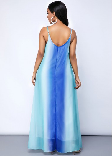 Blue dresses,Tie Dye dresses,Spaghetti Strap Tie Dye Print Pocket Maxi Dress