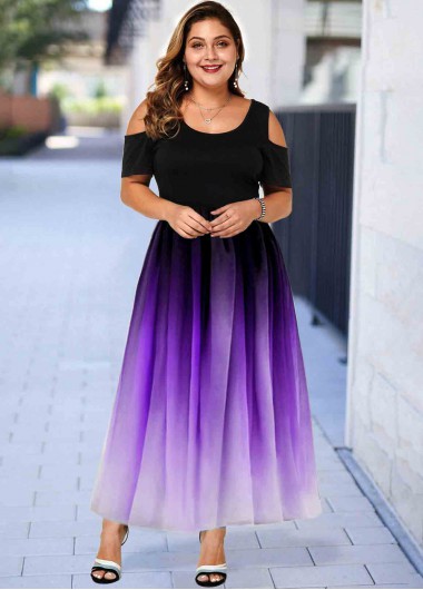 purple cold shoulder maxi dress