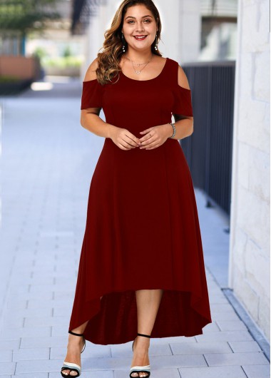 plus size red high low dress