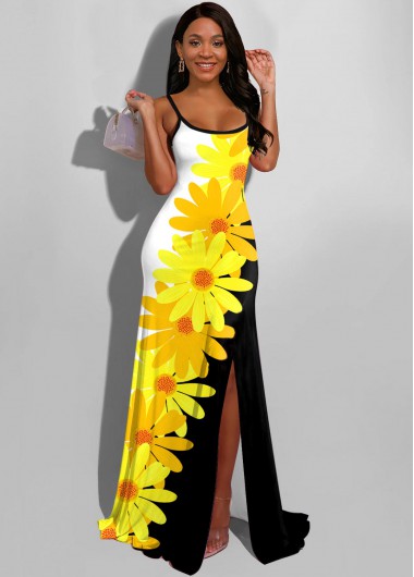 daisy print maxi dress