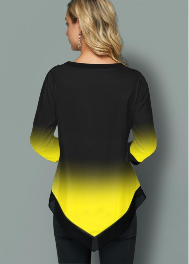 Yellow tops,Floral tops,ROTITA Tribal Print Asymmetric Hem Ombre Blouse