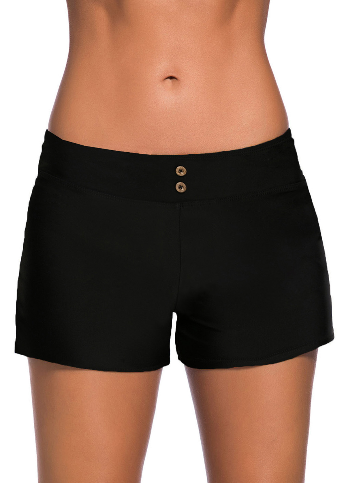 ROTITA Solid Black Mid Waist Swimwear Shorts