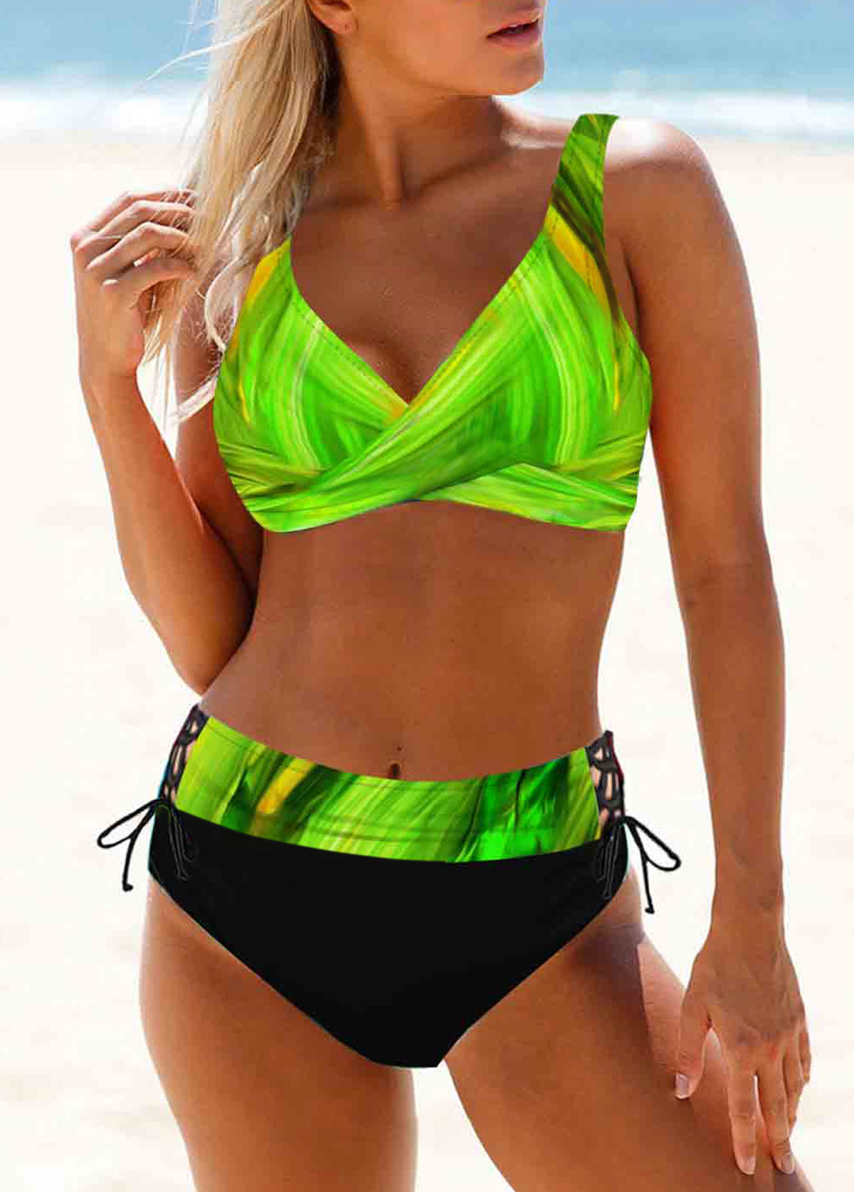 ROTITA Lace Up Tie Side Printed Bikini Set USD 23.77