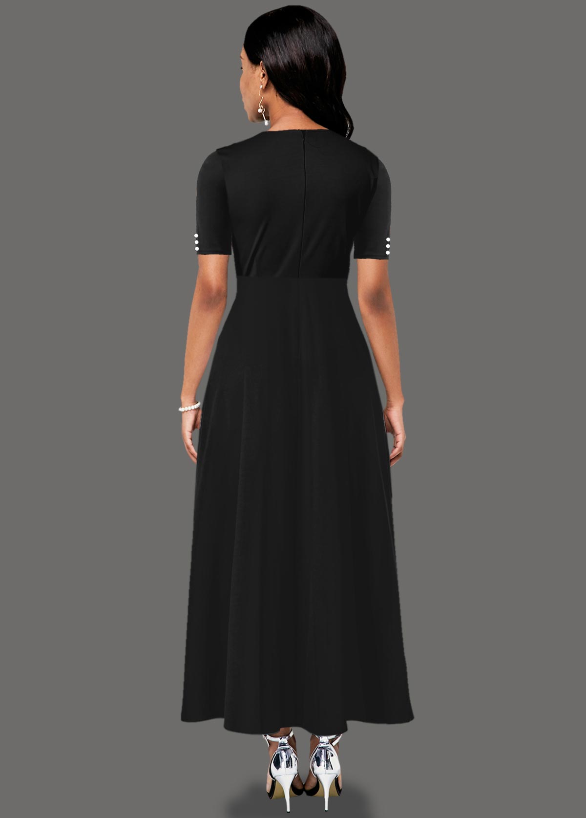 Black dresses,Contrast Color dresses,ROTITA Contrast Side Pocket Inclined Button Maxi Dress