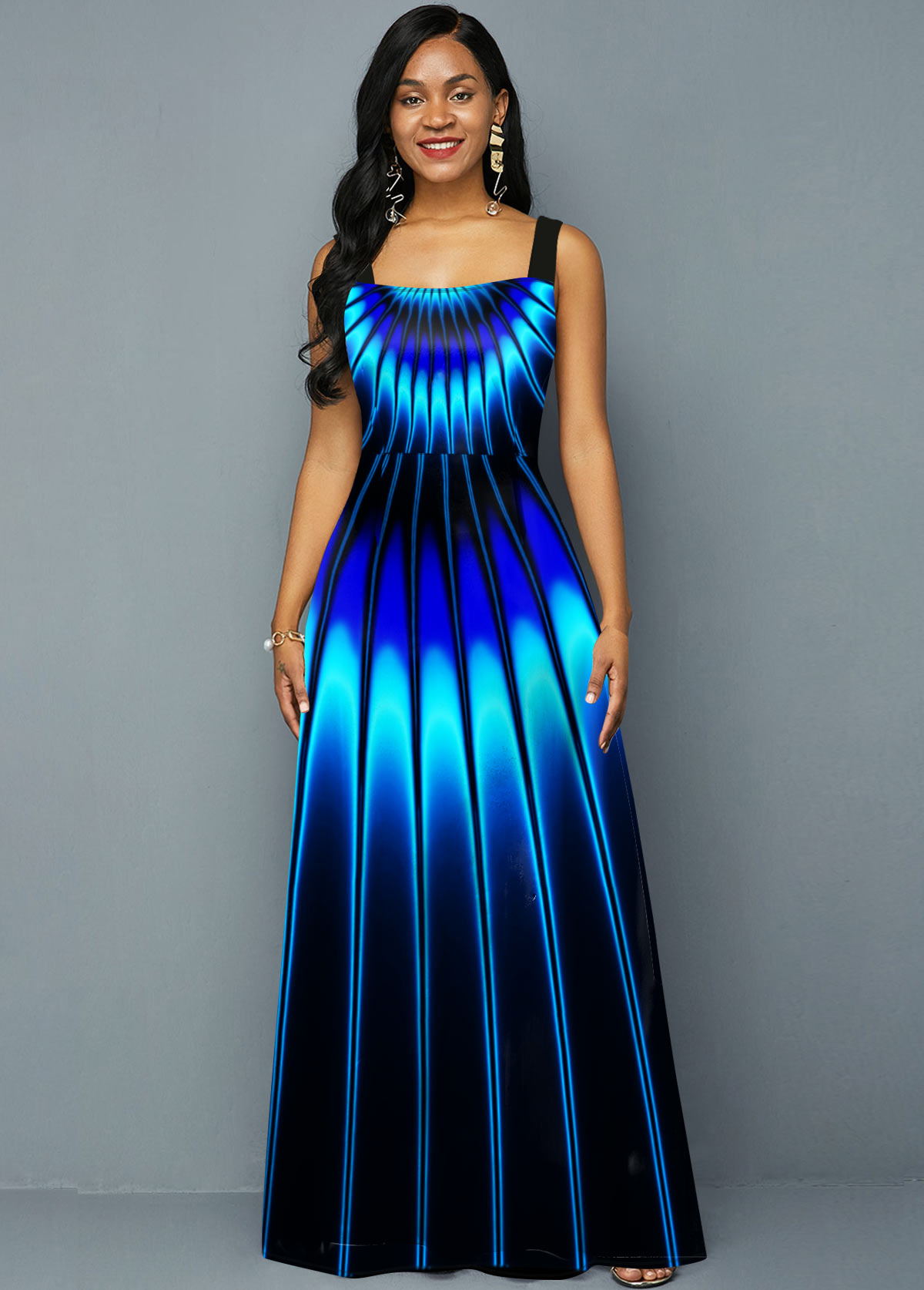 ROTITA Printed Blue Spaghetti Strap Maxi Dress