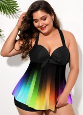 ROTITA Cross Strap Rainbow Color Plus Size Swimdress and Shorts