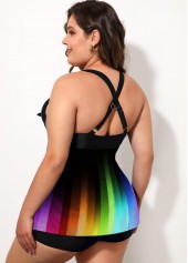 Multi Color plus size,Floral plus size,ROTITA Cross Strap Rainbow Color Plus Size Swimdress and Shorts
