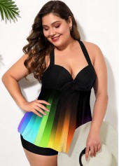Multi Color plus size,Floral plus size,ROTITA Cross Strap Rainbow Color Plus Size Swimdress and Shorts