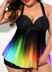Multi Color plus size,Floral plus size,ROTITA Cross Strap Rainbow Color Plus Size Swimdress and Shorts