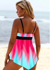 Hot Pink swimwear,Floral swimwear,ROTITA Asymmetric Hem Printed Lace Up Swimdress Top