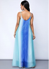 Blue dresses,Tie Dye dresses,Spaghetti Strap Tie Dye Print Pocket Maxi Dress