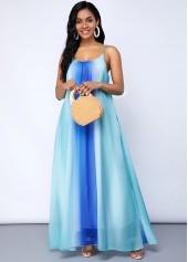 Blue dresses,Tie Dye dresses,Spaghetti Strap Tie Dye Print Pocket Maxi Dress